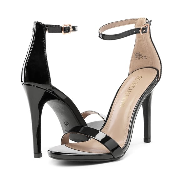 Ankle Strap Stiletto High Heel Sandals - BLACK PAT - 3
